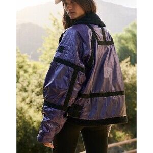 Free People Vagabond Fleece Bomber Purple Black Windbreaker Size S